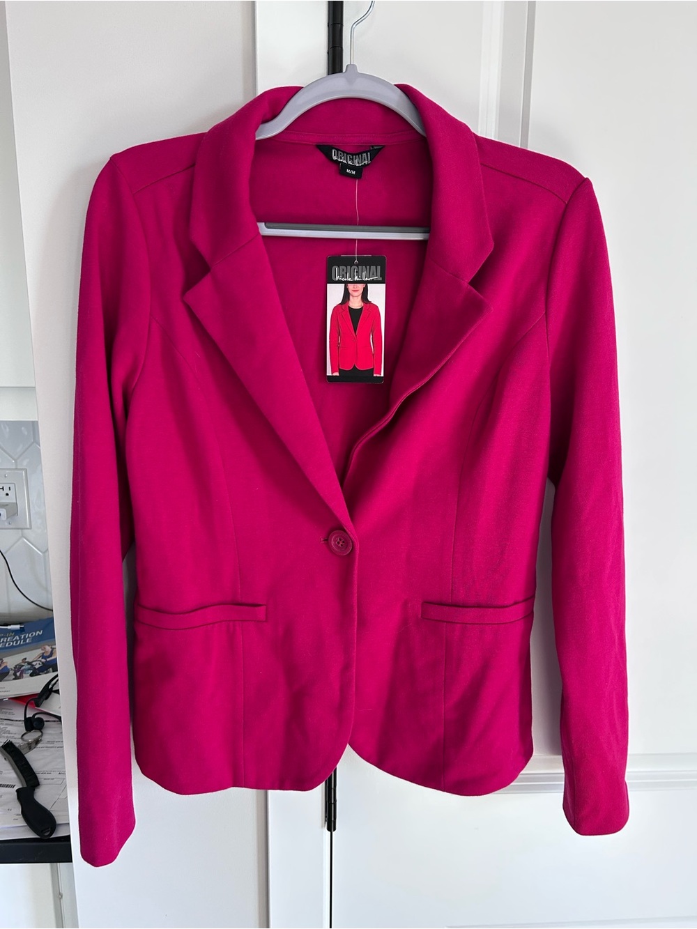 NWT Original Nicole Miller Hot Pink Blazer Jacket Tailored Business Casual Chic